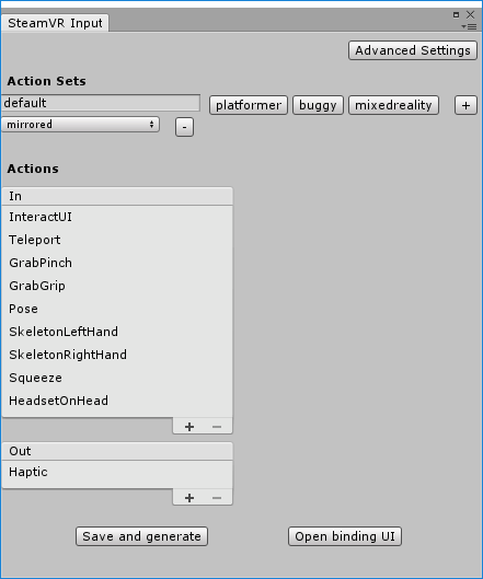 SteamVR Input Window